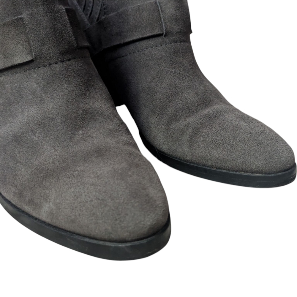 Aquatalia Foster Gray Suede Buckle Heeled Ankle Booties Women's Size 7.5 - Picture 6 of 16